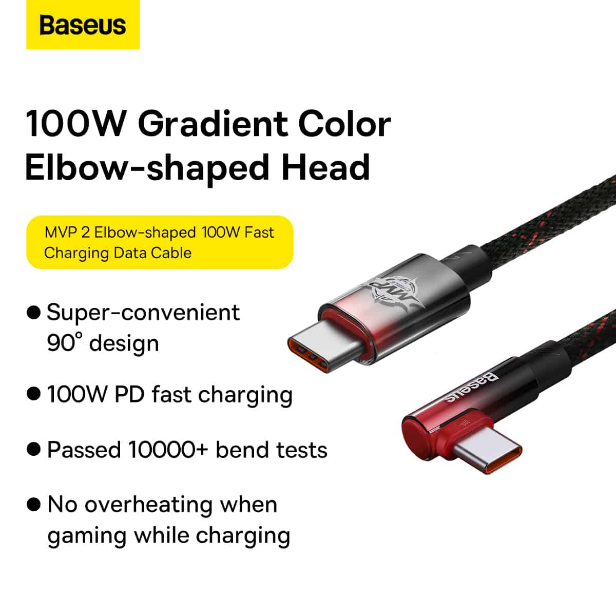 Baseus MVP 2 Elbow Shaped Fast Charging Data Cable Type C to Type C 100W 2