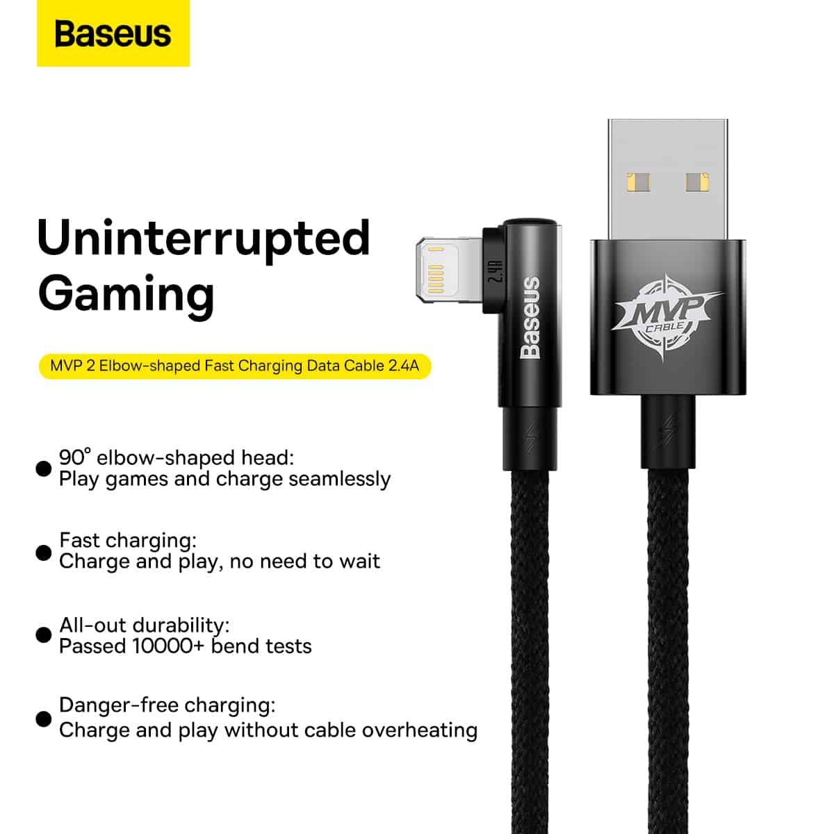 Baseus MVP 2 Elbow shaped Fast Charging Data Cable USB to iPhone 2.4A 3