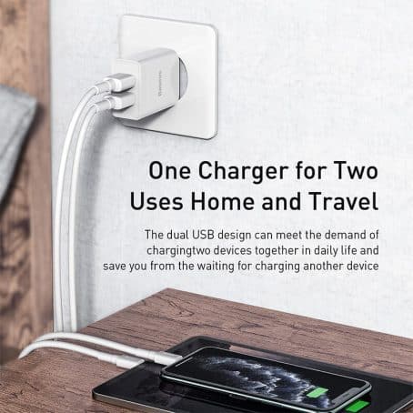 Baseus Speed Mini Dual USB 10.5W Travel Charger with iPhone Cable 5