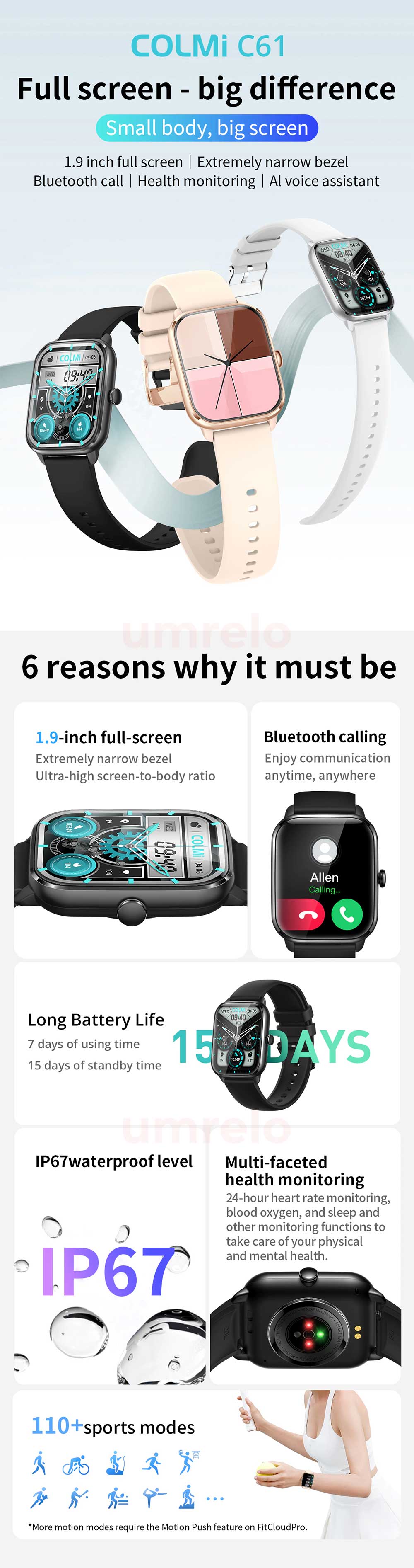 Colmi C61 Bluetooth Calling 1.9 inch Smart Watch 3