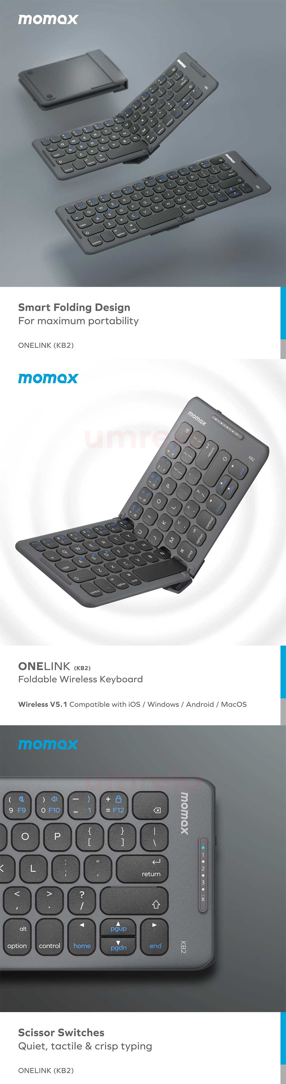 Momax ONELINK Folding Portable Wireless Keyboard KB2 3