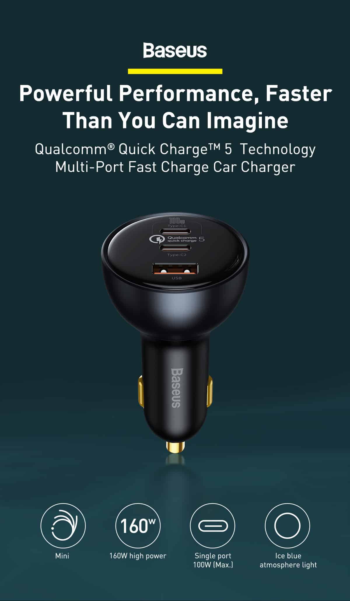 Baseus Qualcomm Quick Charge 5 Multi Port Car Charger CCU 160W Set 6 3