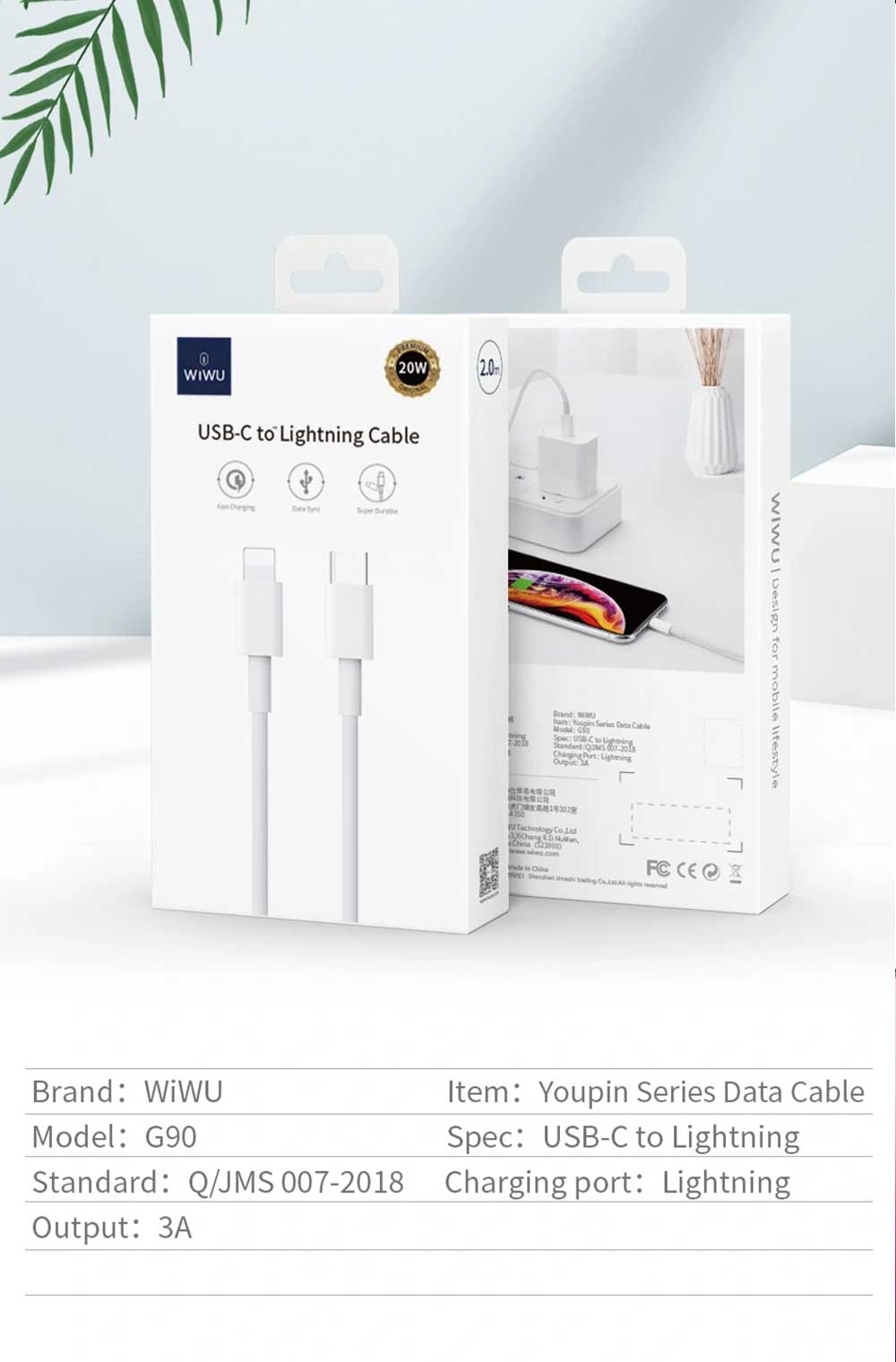 WiWU G90 20W PD USB C to Lightning Cable 1.2M 5