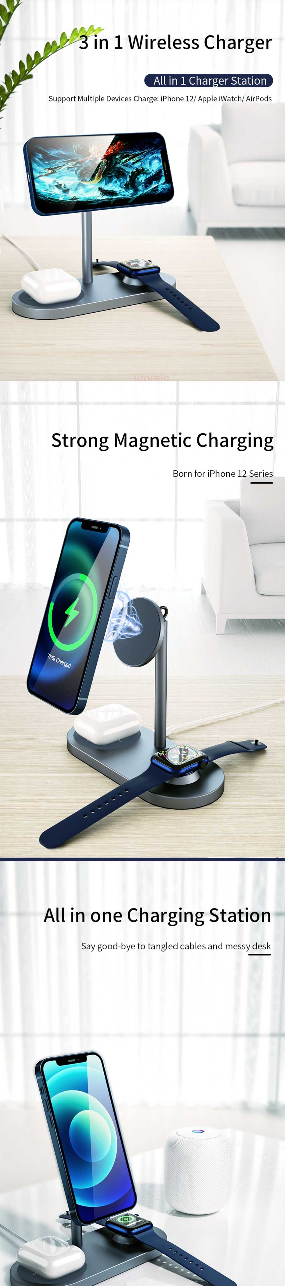 WiWU X23 Power Air 15W 3 in 1 Wireless Charger 4