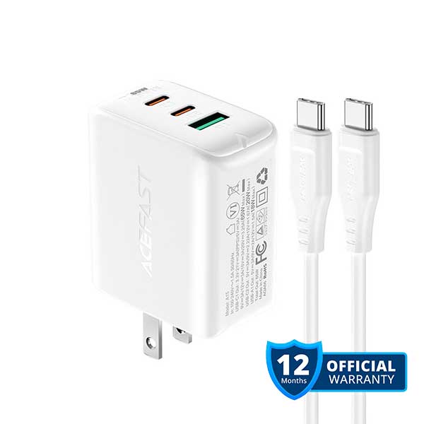 ACEFAST A15 65W PD 2xUSB-C+1xUSB-A Fast Charge Wall Charger Set