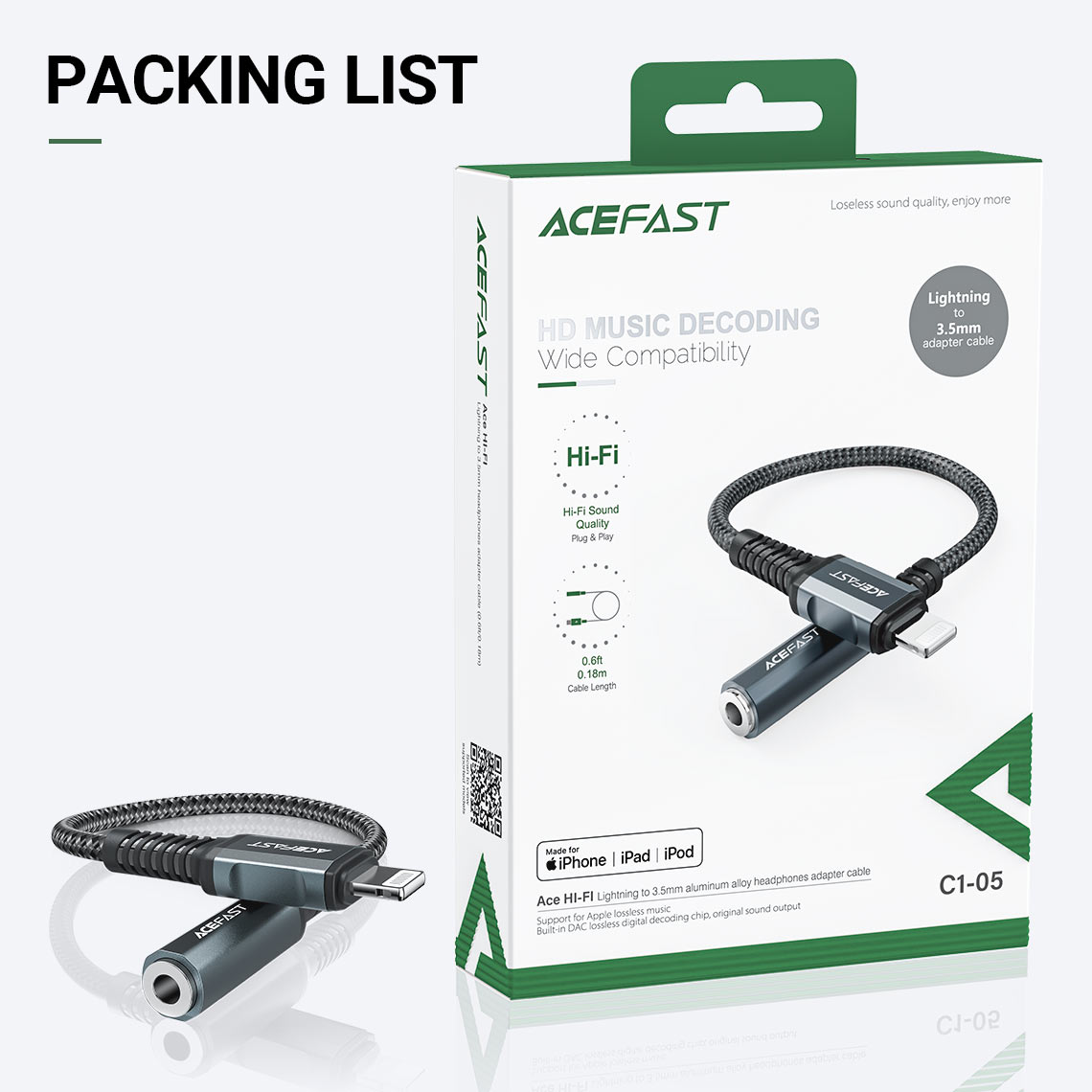 ACEFAST C1 05 MFI Certified Lightning to 3.5mm Audio Cable 11