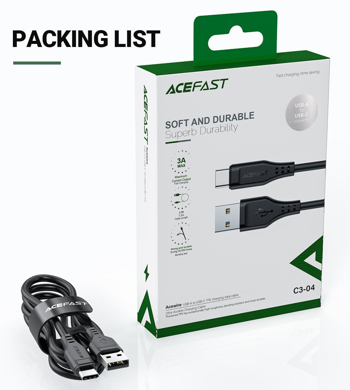 ACEFAST C3 04 3A USB A to USB C Charging Data Cable 1.2M 8