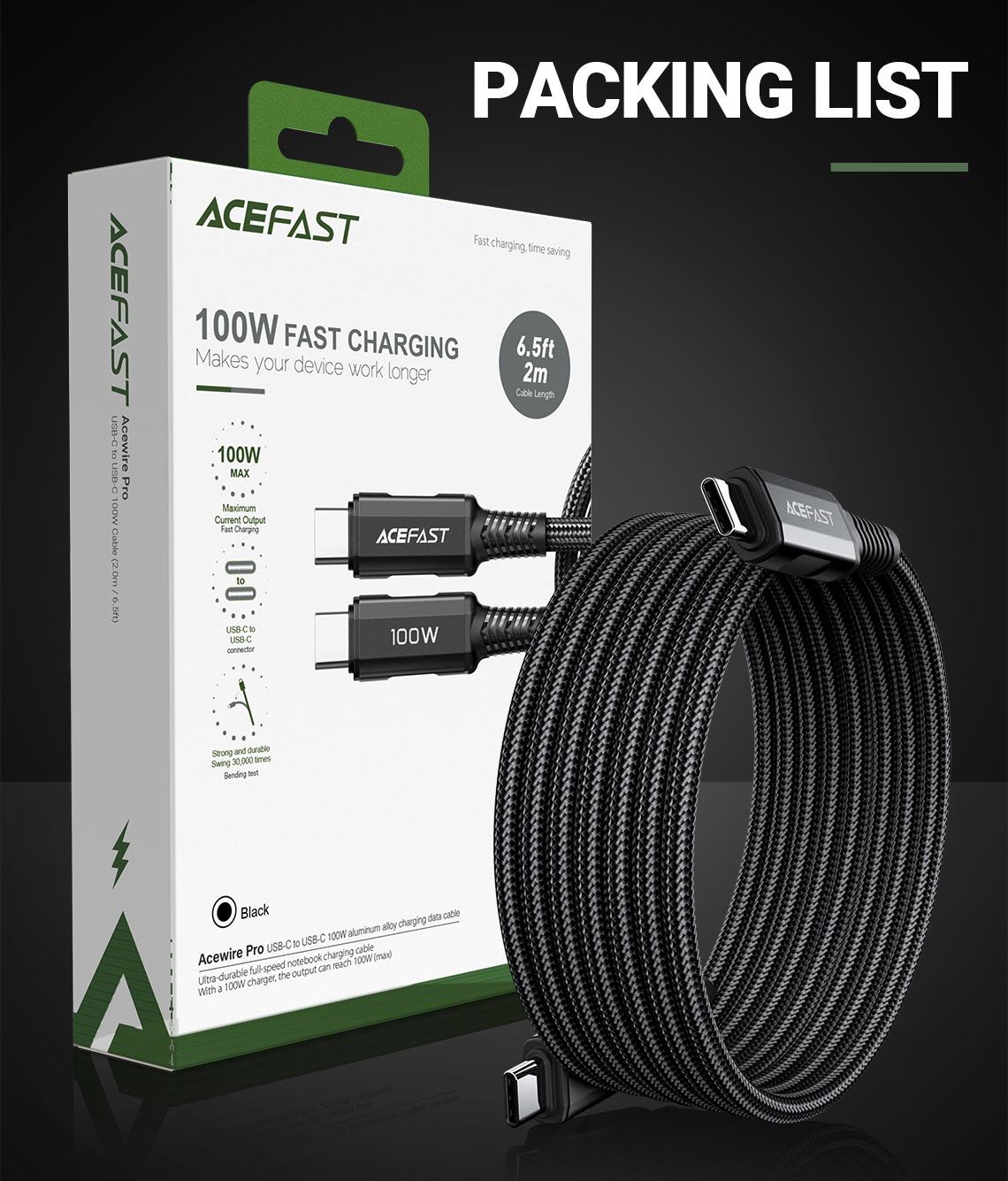 ACEFAST C4 03 100W USB C to USB C Charging Data Cable 2M 10
