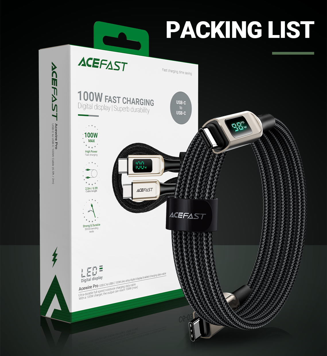 ACEFAST C6 03 100W USB C to USB C Charging Data Cable 2M 10