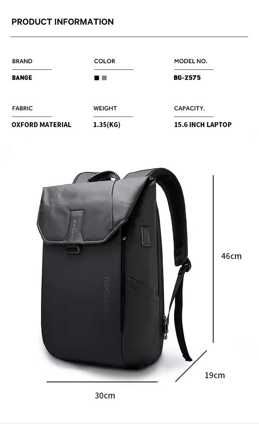 BANGE BG 2575 15.6 Inch 25L Backpack 7