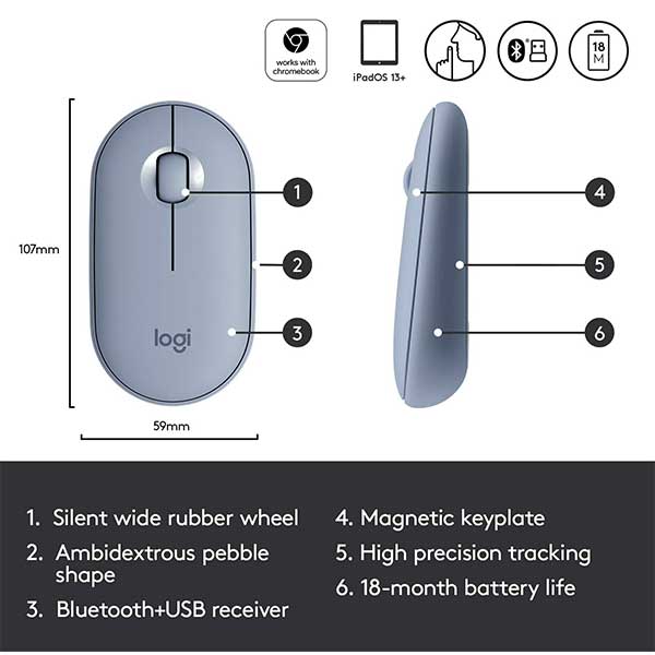 Logitech M350 Pebble Bluetooth and Wireless Mouse 5
