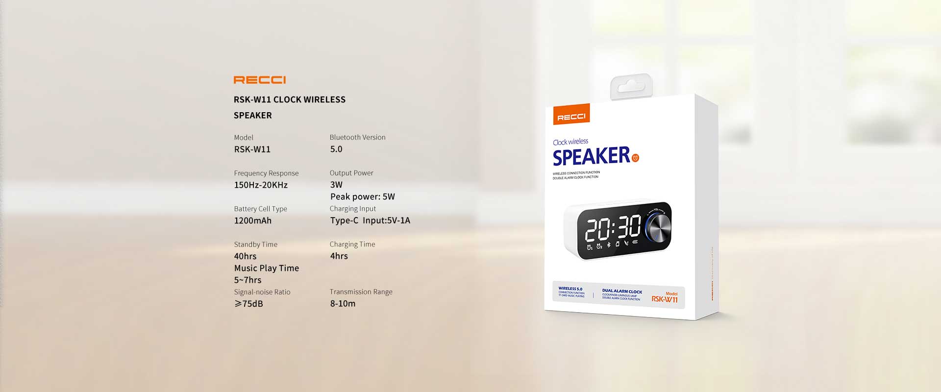 RECCI RSK W11 Wireless Speaker with Alarm Clock 8