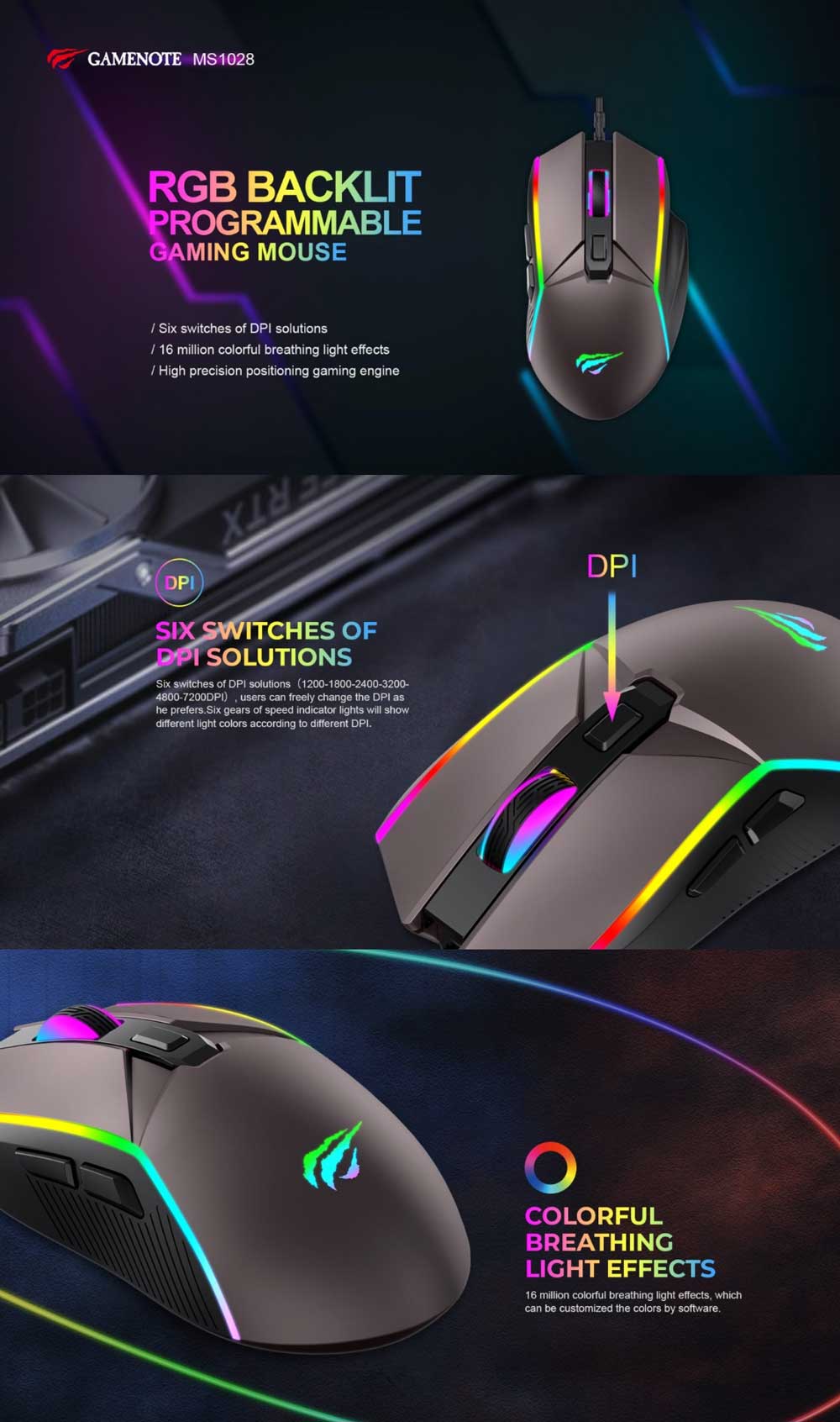 Havit MS1028 RGB Backlit Programmable Gaming Mouse 6