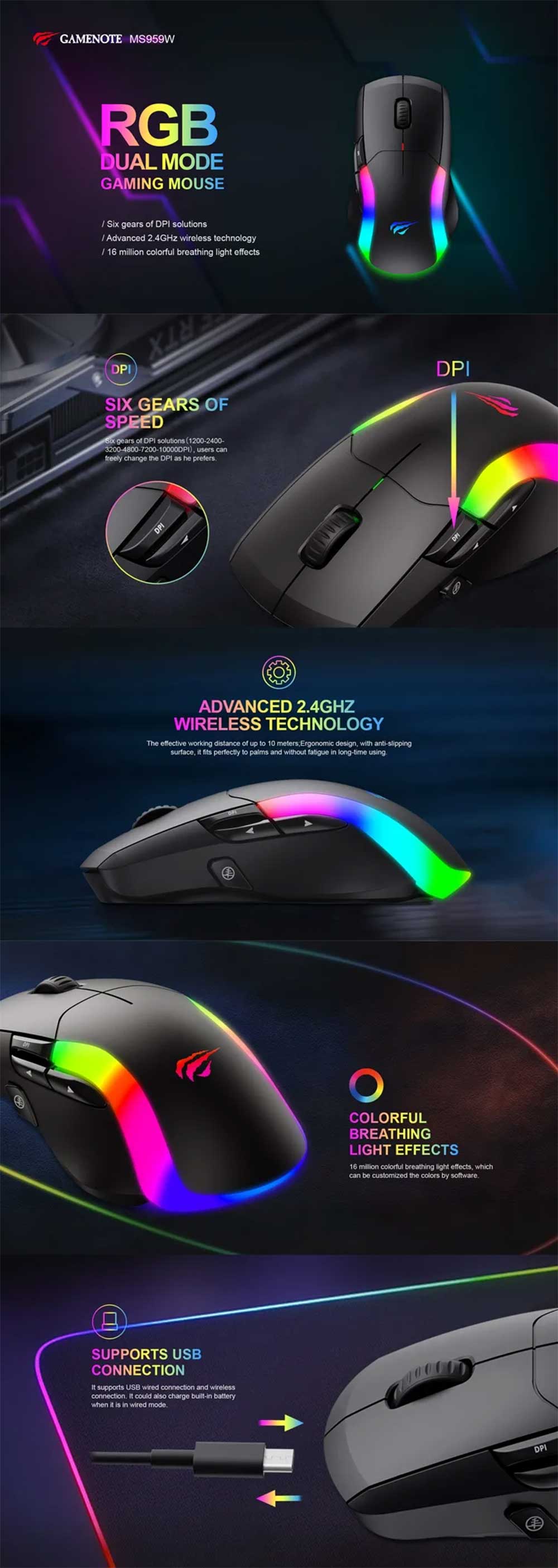 Havit MS959 RGB Backlit Programmable Gaming Mouse 6