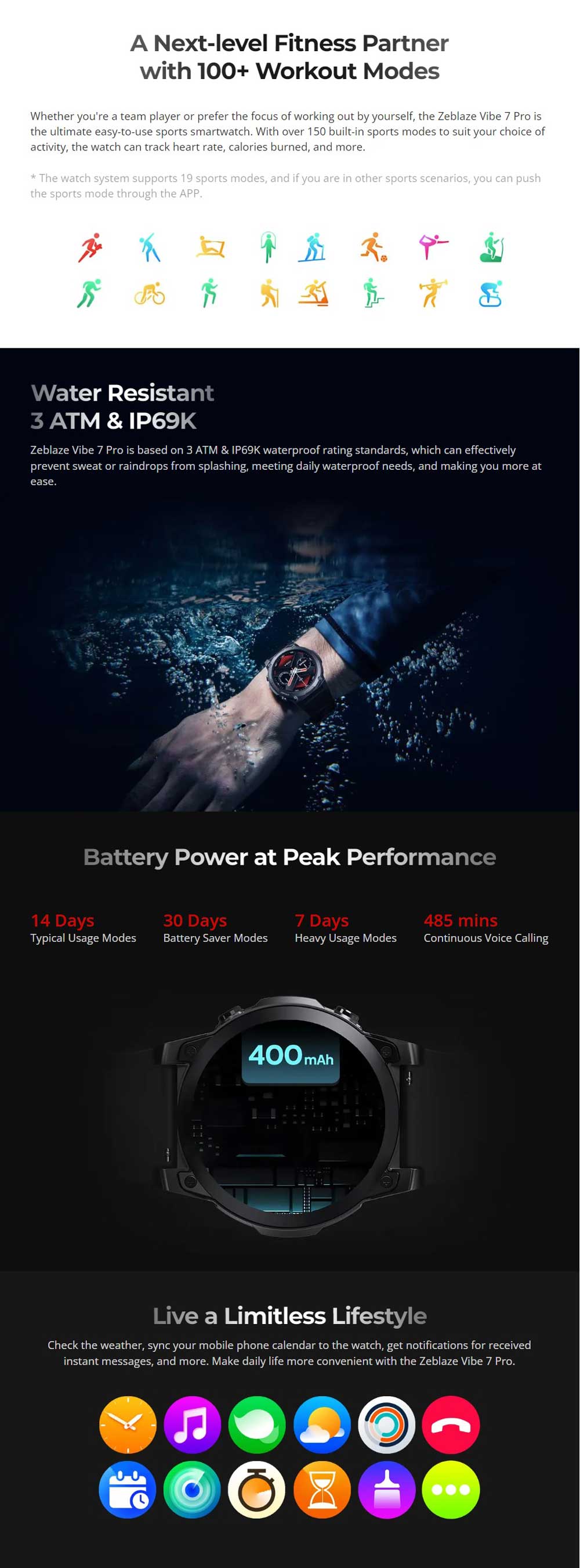 Zeblaze VIBE 7 Pro Amoled Bluetooth Calling Smart Watch 6