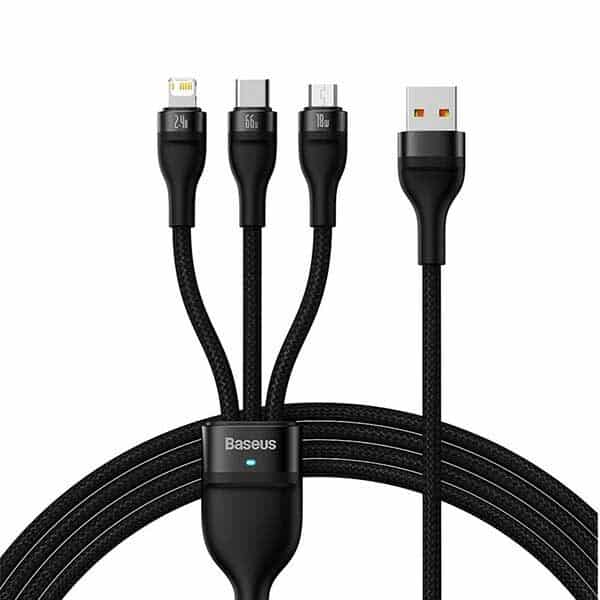 Baseus Flash Series II 3 in 1 Fast Charging USB to M+L+C 66W Data Cable