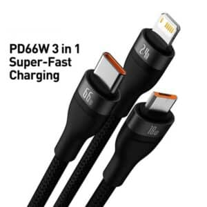 Baseus Flash Series II 3 in 1 Fast Charging USB to MLC 66W Data Cable 2