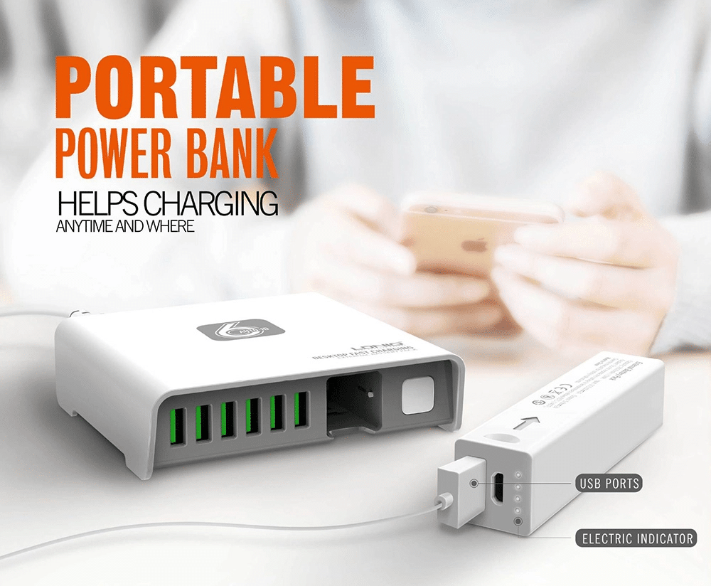 LDNIO A6802 6 USB Desktop Charger with 2600mAh Power Bank 4