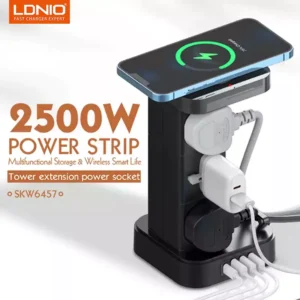 LDNIO SKW6457 6 Outlet USB Tower Extension Power Socket with 15W Wireless Charger