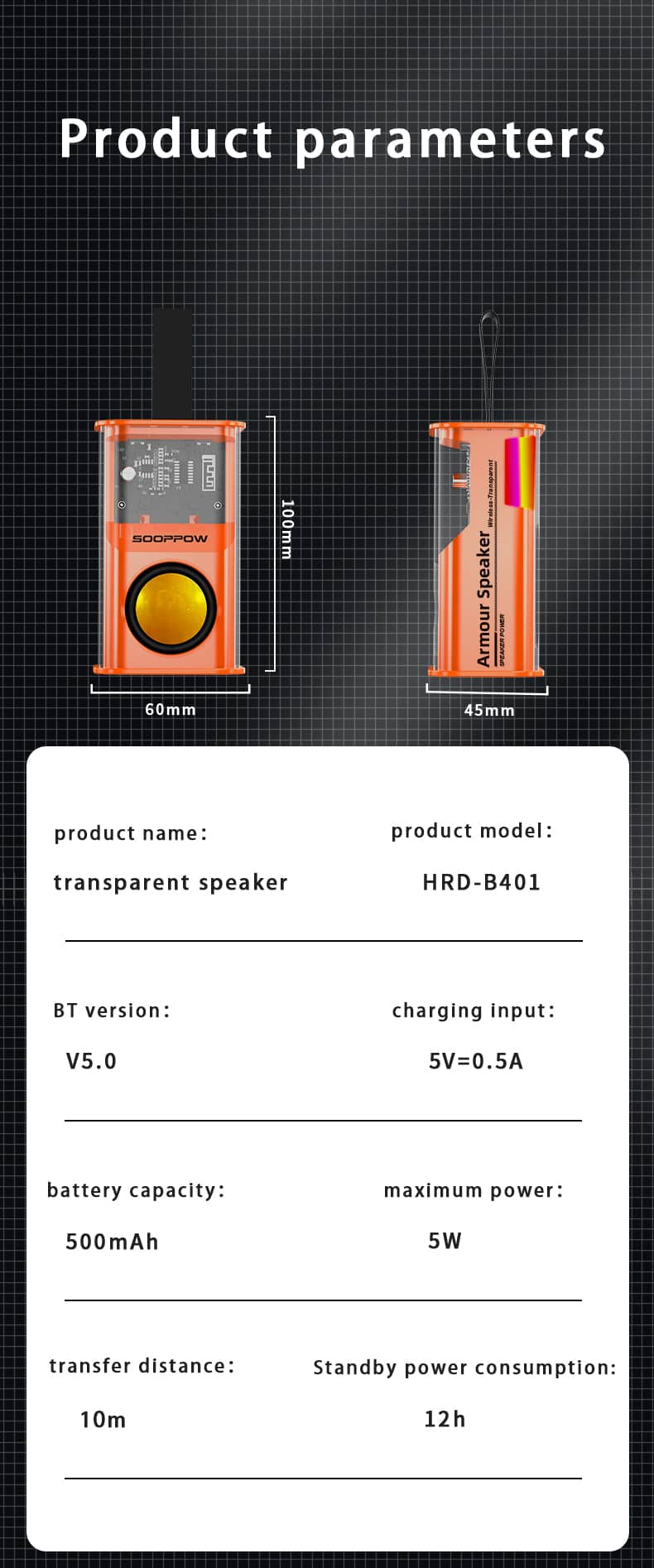 Battle Armour Transparent 5W RGB Wireless Bluetooth Speaker 10