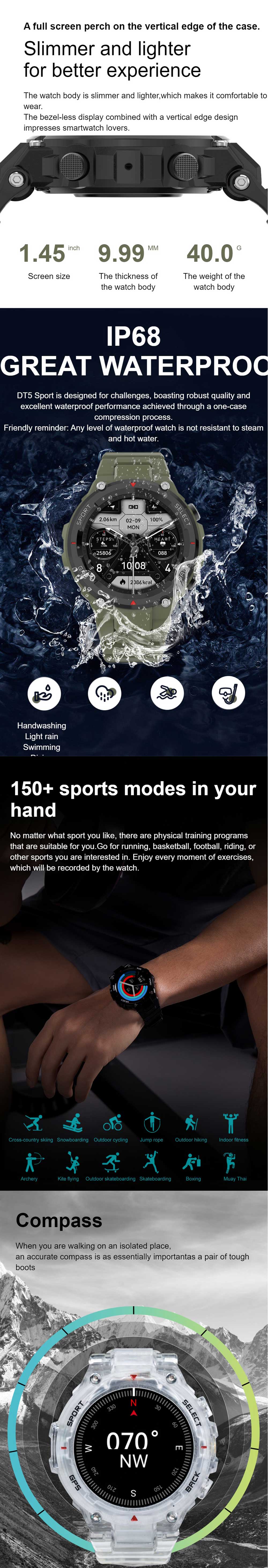 DT NO.1 DT5 Bluetooth Calling Sport Smart Watch 5