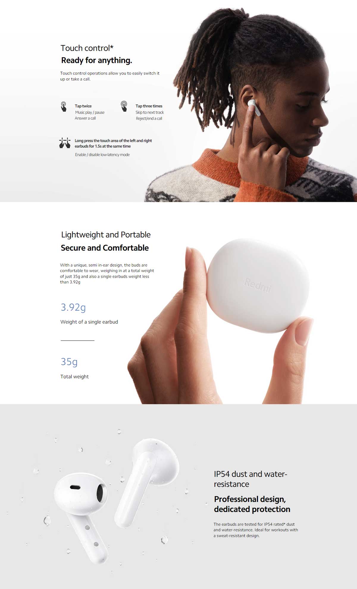 Xiaomi Redmi Buds 4 Lite, True Wireless Earbuds, IP54 Dust and Water  Resistance