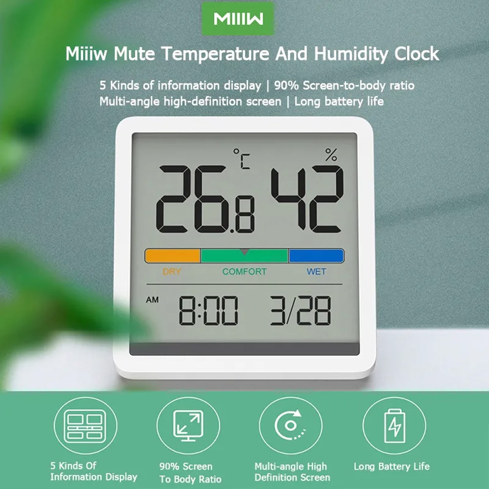Xiaomi MIIIW Temperature Humidity Digital LCD Thermometer Hygrometer Alarm Clock 10
