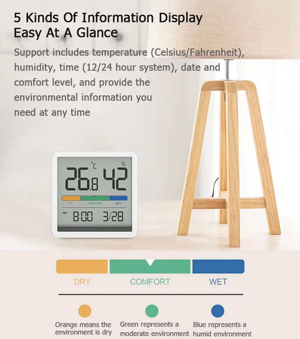 Xiaomi MIIIW Temperature Humidity Digital LCD Thermometer Hygrometer Alarm Clock 3