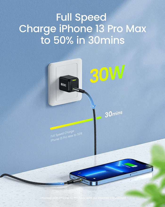 AOHI MAGCUBE 30W PD Fast Charger with USB C to USB C Cable 4