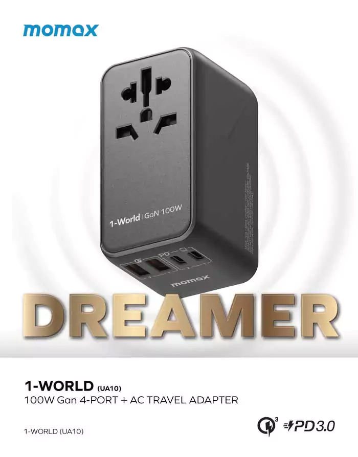 Momax 1-World 100W GaN 4 ports + AC Travel Adapter UA10