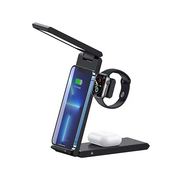 USAMS US-CD181 15W 4 in 1 Folding Desktop Wireless Charger Stand with Lamp
