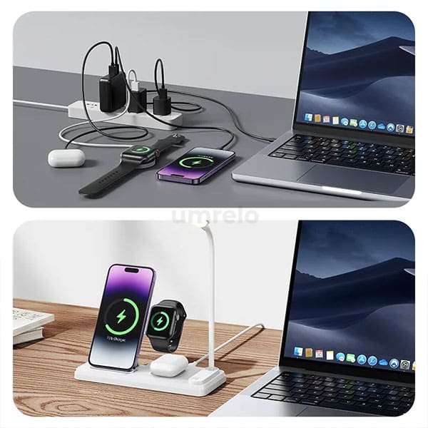 USAMS US CD195 15W 4 IN 1 Wireless Charging Phone Holder With Table Lamp 1