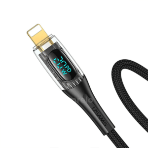 USAMS US SJ588 Type C To Lighting PD 20W Transparent Fast Charging Digital Display Cable 1.2M 1