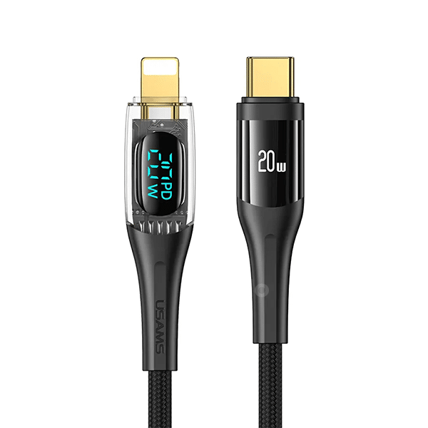 USAMS US-SJ588 Type-C To Lighting PD 20W Transparent Fast Charging Digital Display Cable 1.2M