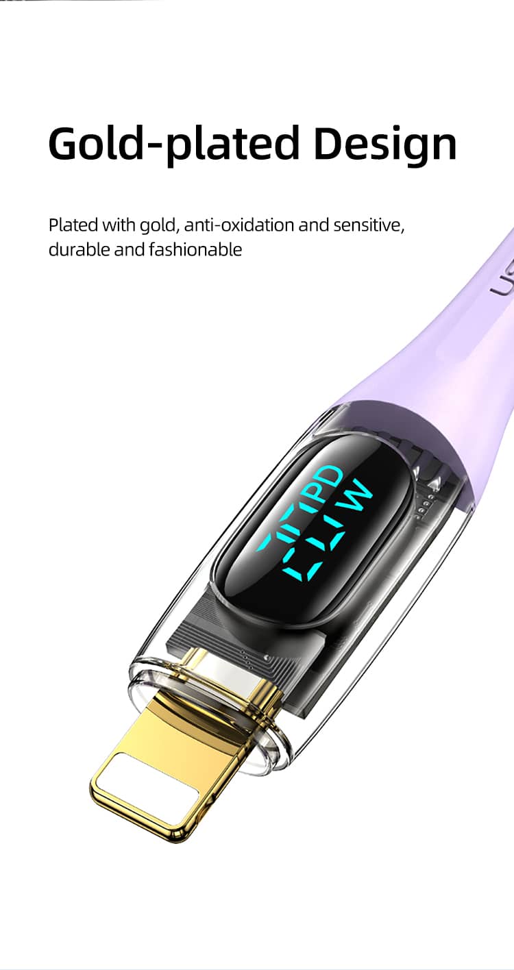 USAMS US SJ588 Type C To Lighting PD 20W Transparent Fast Charging Digital Display Cable 1.2M 8