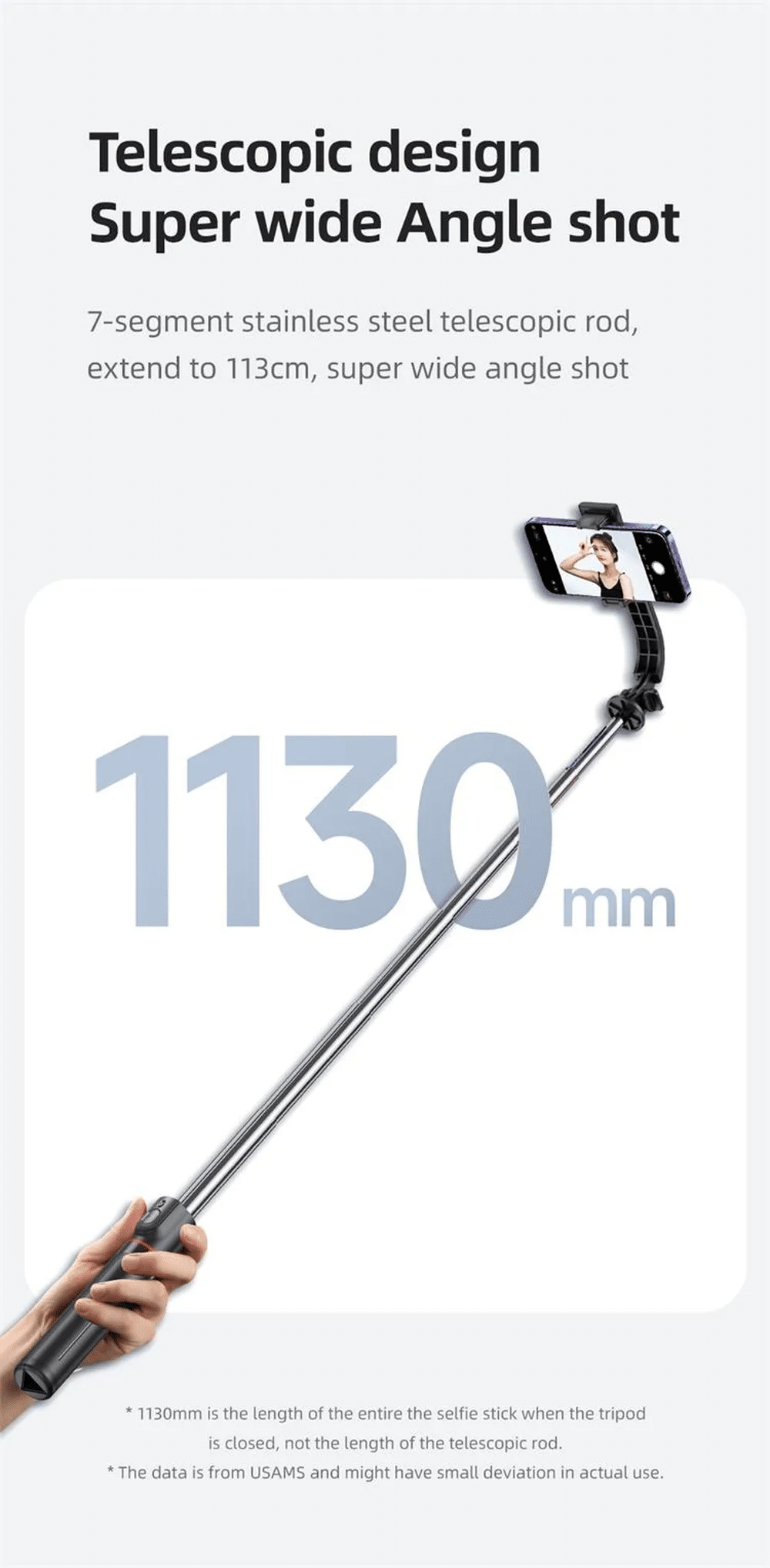 USAMS US ZB256 Phone Holder Extendable Tripod Selfie Stick 2 5