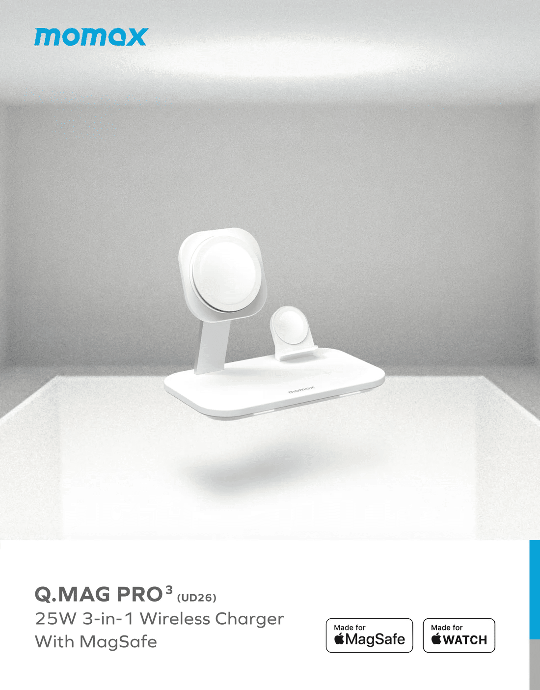 Momax Q.Mag Pro 3 25W 3 in 1 MagSafe Wireless Charging Stand (UD26)