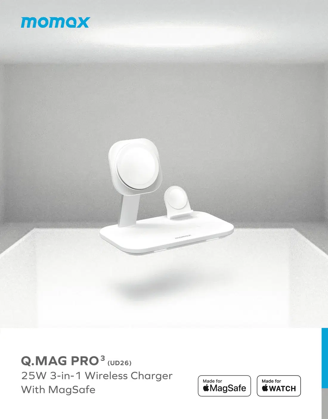 Momax Q.Mag Pro 3 25W 3 in 1 MagSafe Wireless Charging Stand (UD26)