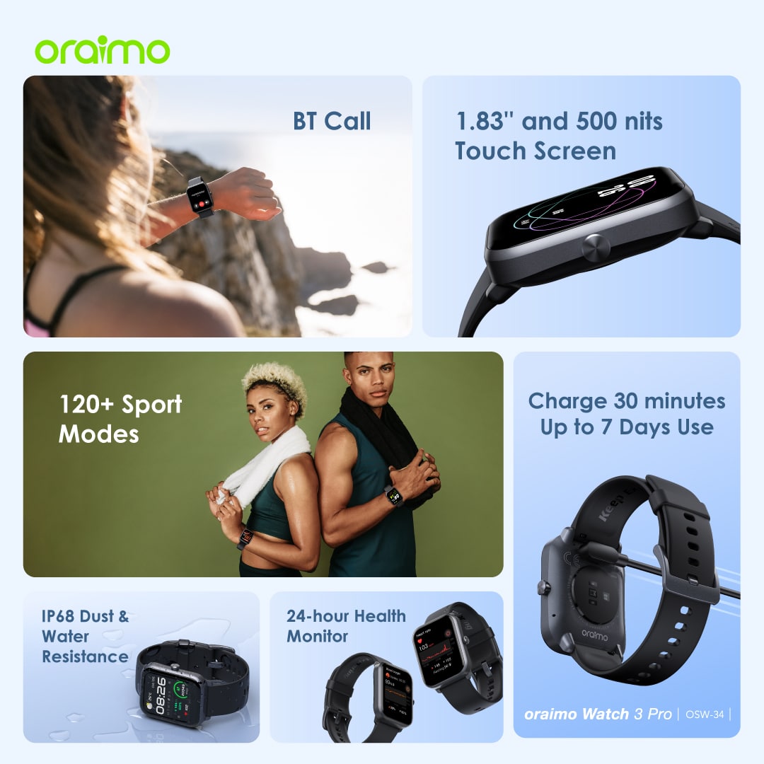 Oraimo Watch 3 Pro Bluetooth Calling Smart Watch 3