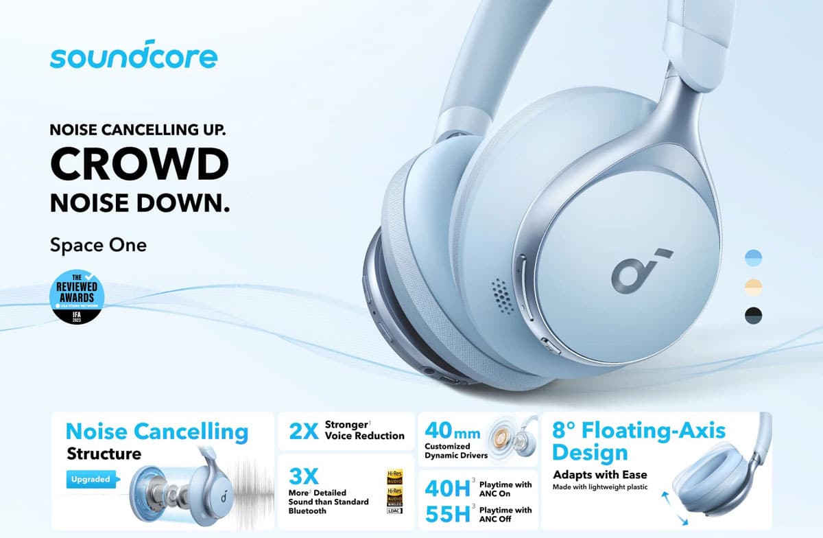 Anker SoundCore Space One Active Noise Cancelling Headphones 2