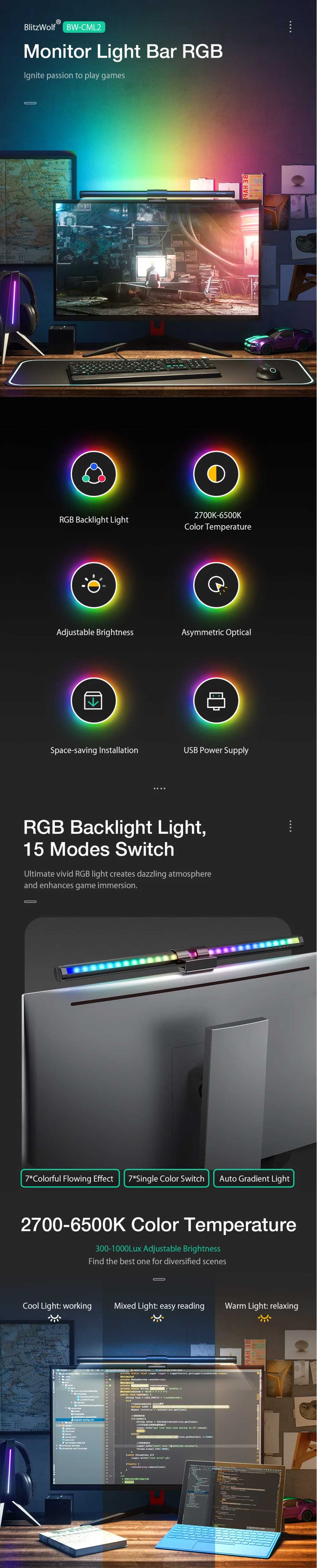BlitzWolf BW CML2 RGB Desktop Monitor Light Bar 5