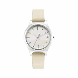 Fastrack NR6152SL06 Stunners White Dial Grey Leather Strap Women’s Watch