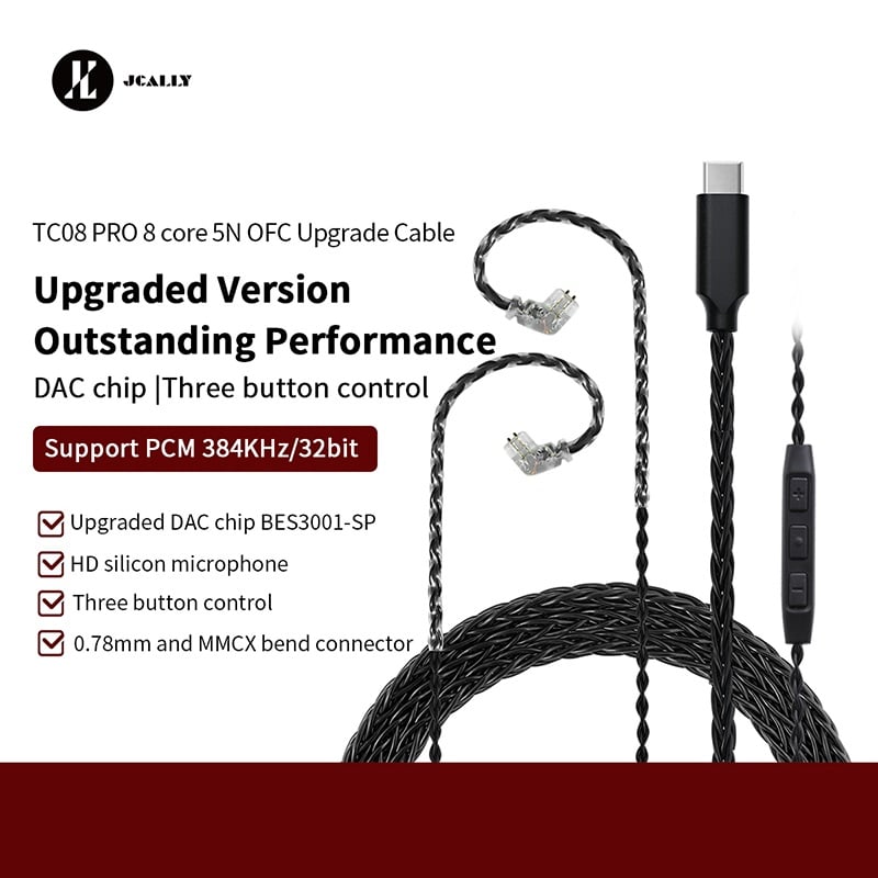 Jcally TC08 Pro 2 Pin 8 Core Type C Earphone Upgrade Cable with Mic 2