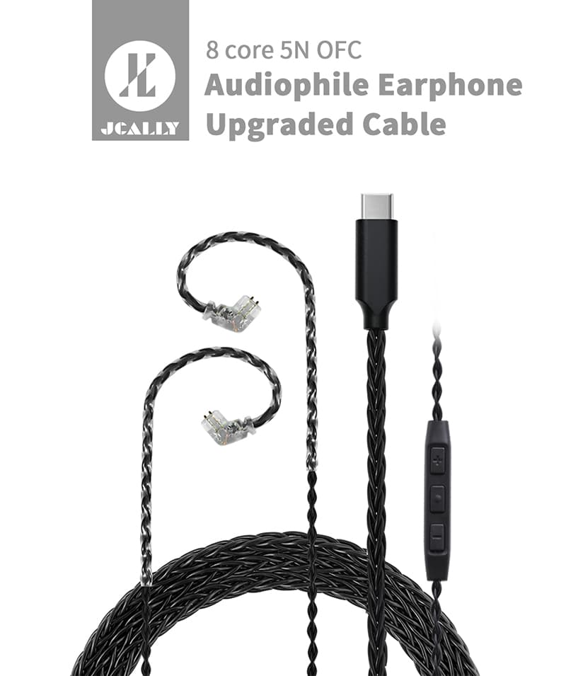 Jcally TC08 Pro 2 Pin 8 Core Type C Earphone Upgrade Cable with Mic 3