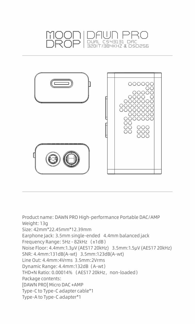 MOONDROP DAWN PRO Dual CS43131 Portable USB DAC and AMP 16