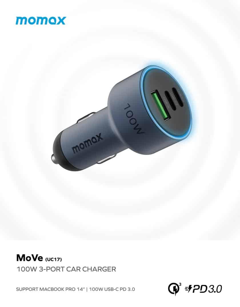 Momax UC17 MoVe 100W Triple Fast Charge Car Charger 2
