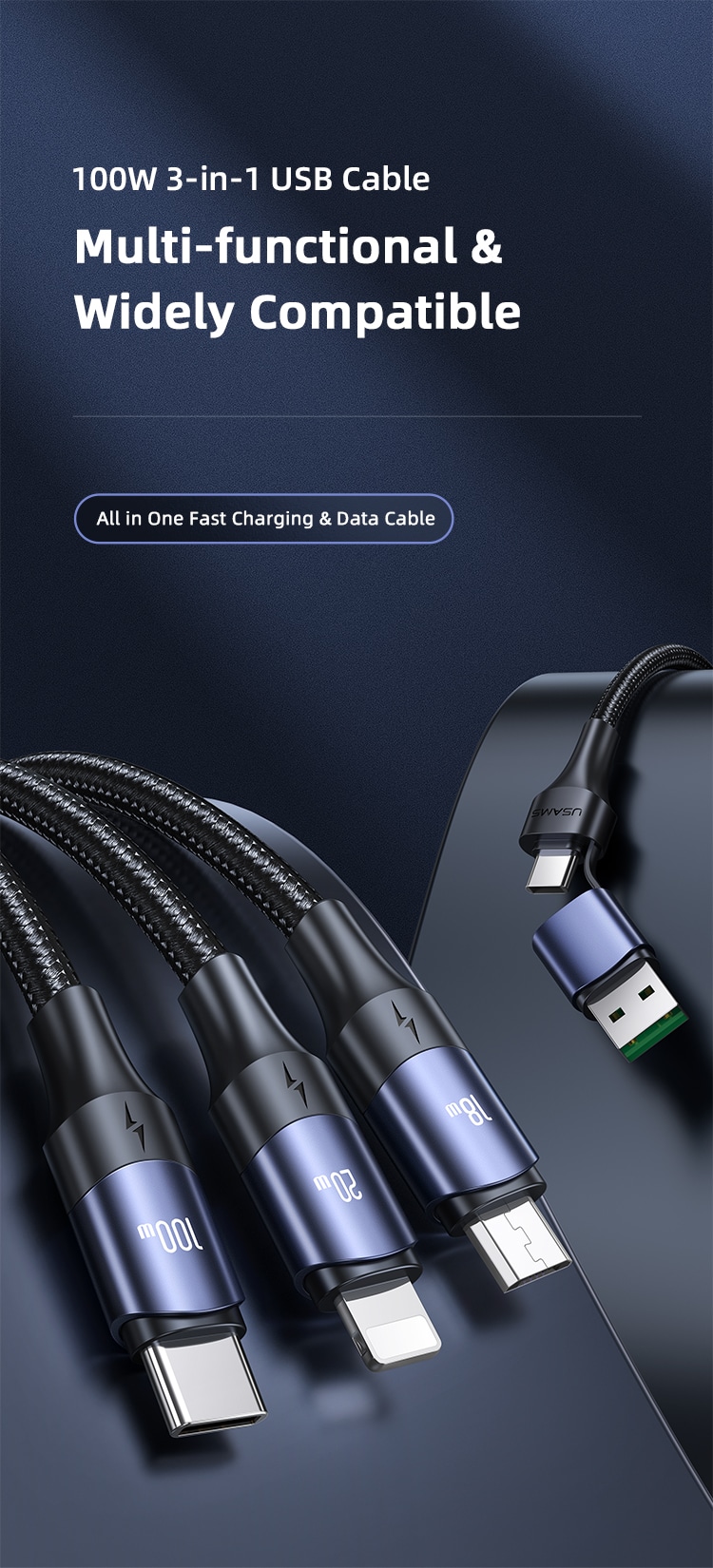 USAMS US SJ511 U71 All in One Aluminum Alloy Fast Charging and Data Cable 2