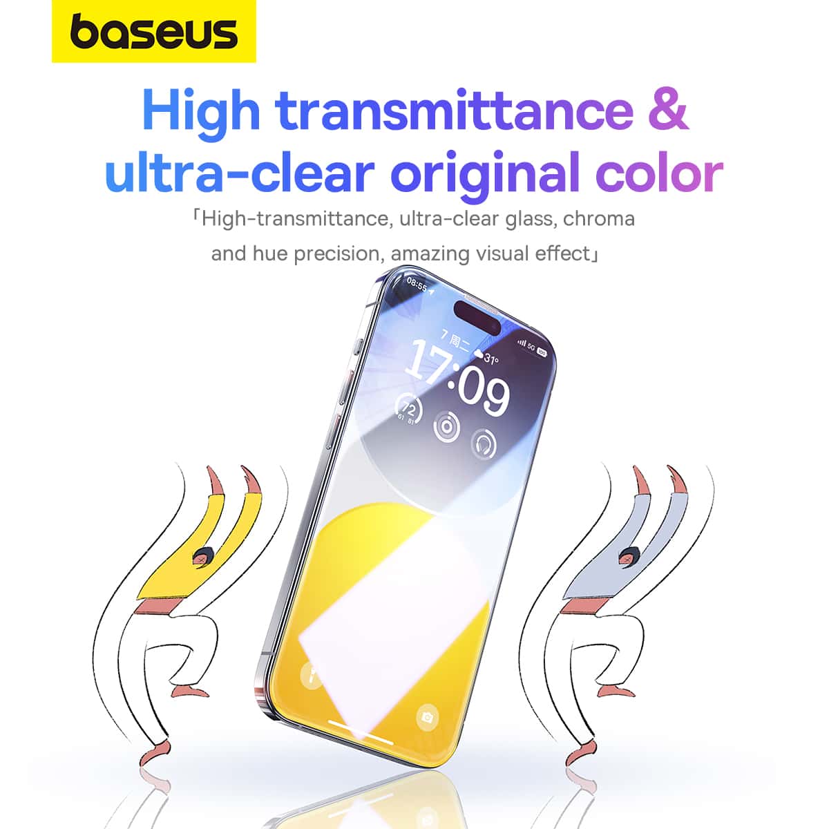 Baseus Diamond Series Full Coverage 9H Hardness HD Tempered Glass Screen Protetcor for iPhone 15 Series 5