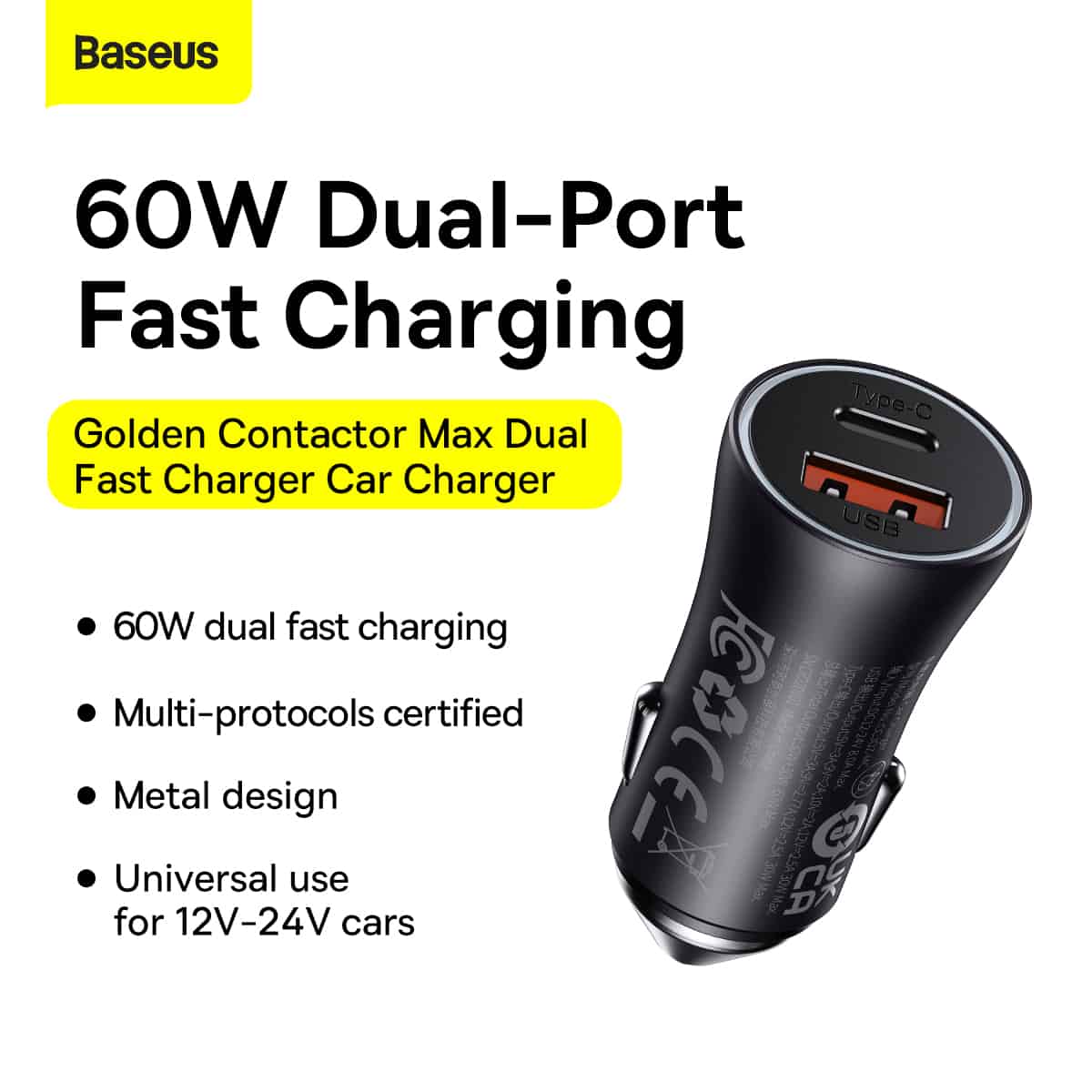 Baseus Golden Contactor Max UC 60W Dual Fast Charger Car Charger 5