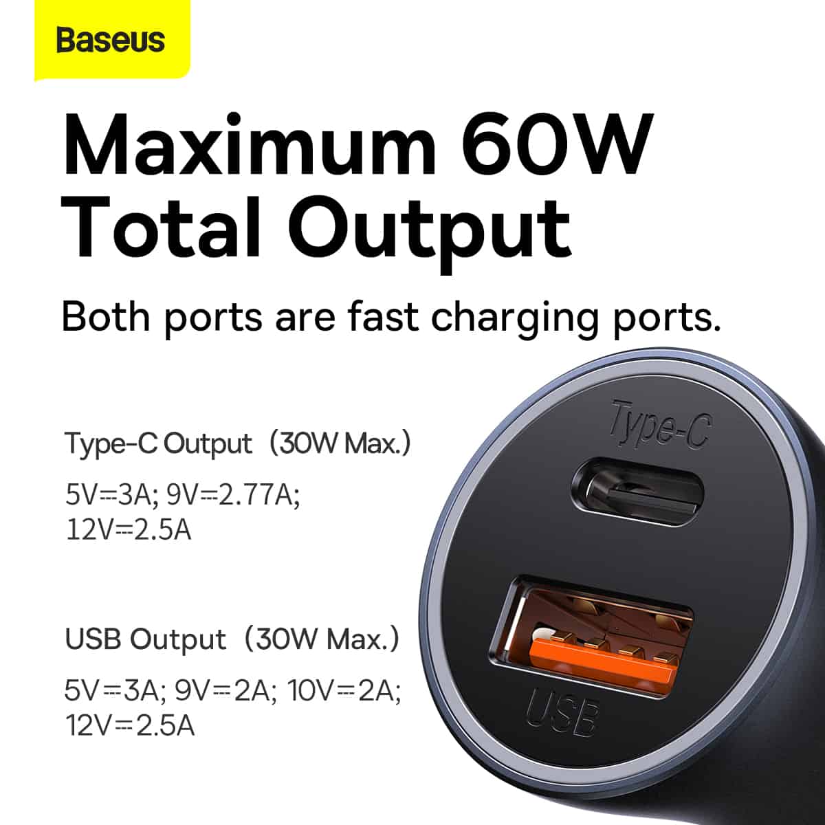 Baseus Golden Contactor Max UC 60W Dual Fast Charger Car Charger 6